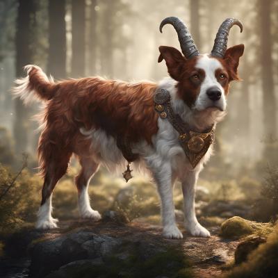 A Brittany with horns A.I. image by NightCafe Creator